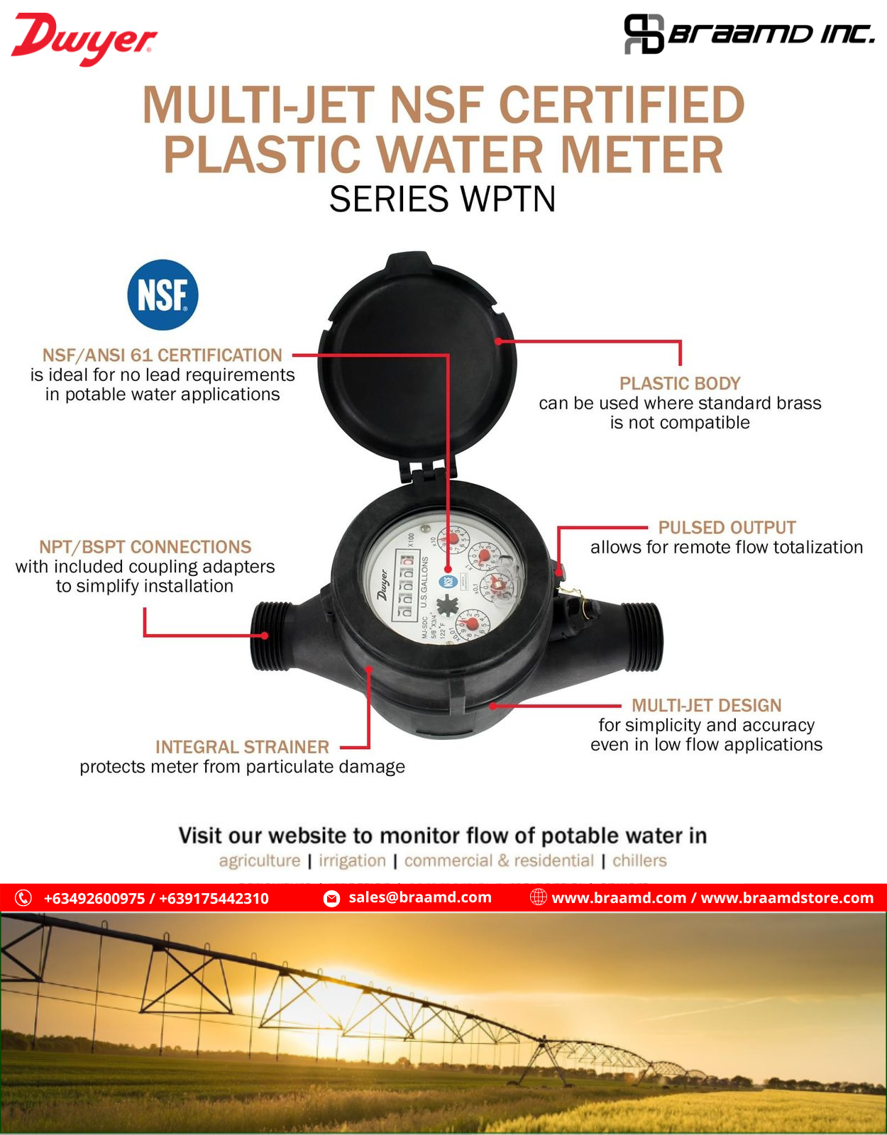 Dwyer Multi-Jet NSF Certified Plastic Water Meter - Series WPTN