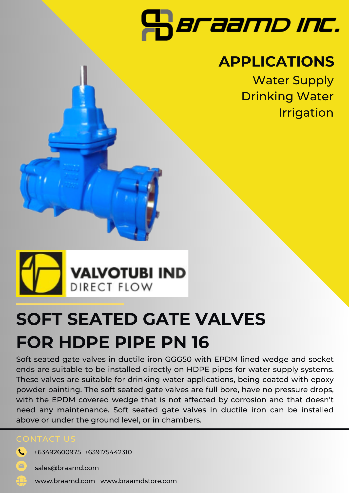 Soft seated gate valves for HDPE Pipe PN 16