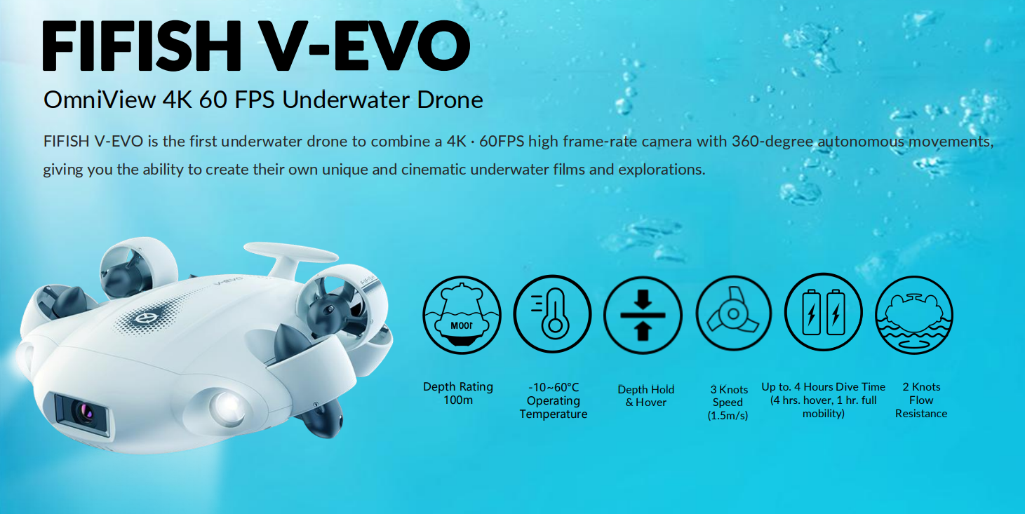 Fifish V-EVO OmniView 4K 60 FPS Underwater Drone Features