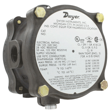Dwyer SERIES 1950G EXPLOSION-PROOF DIFFERENTIAL PRESSURE SWITCH