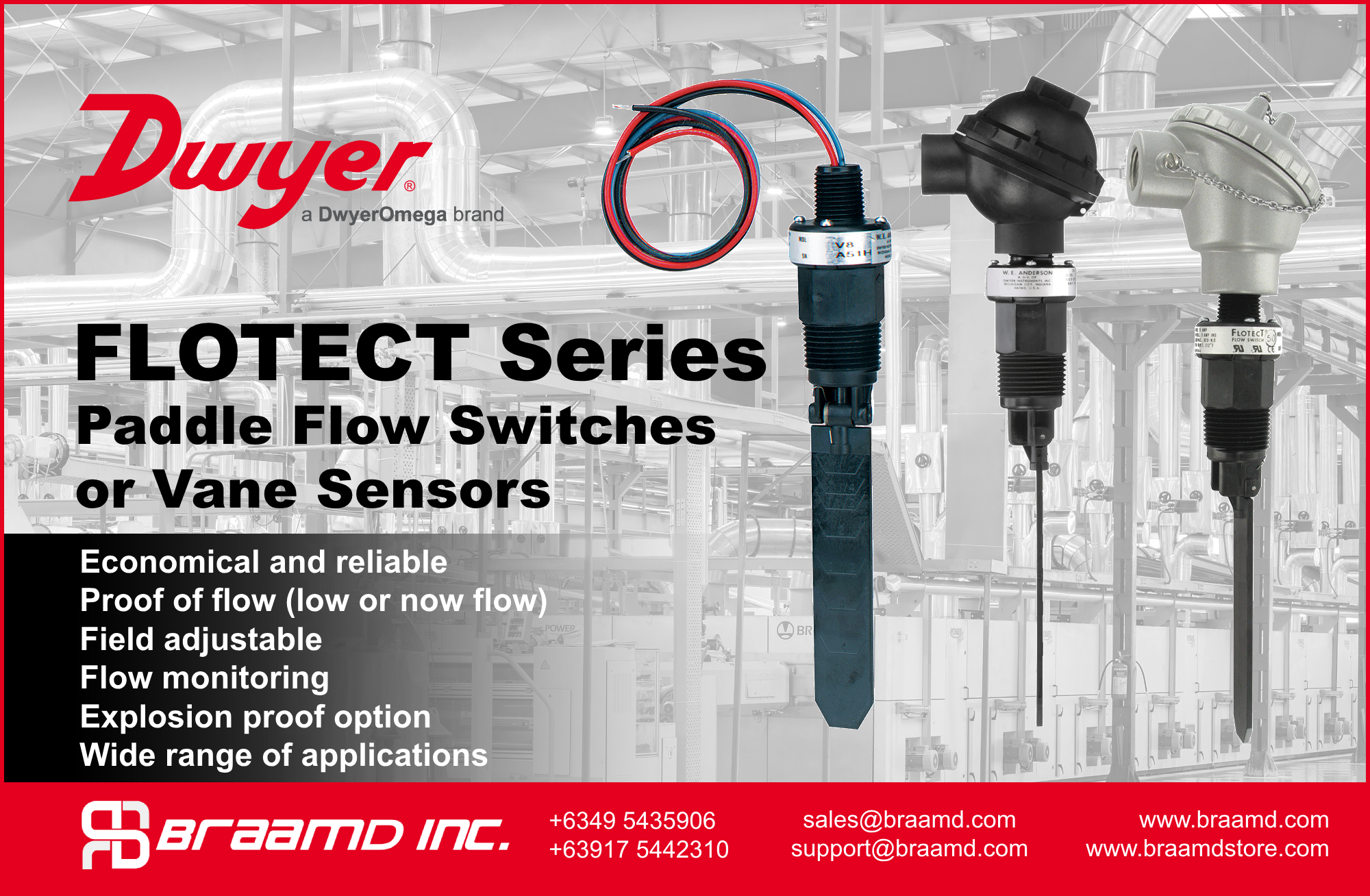 Dwyer Paddle Flow Switches or Vane Sensors