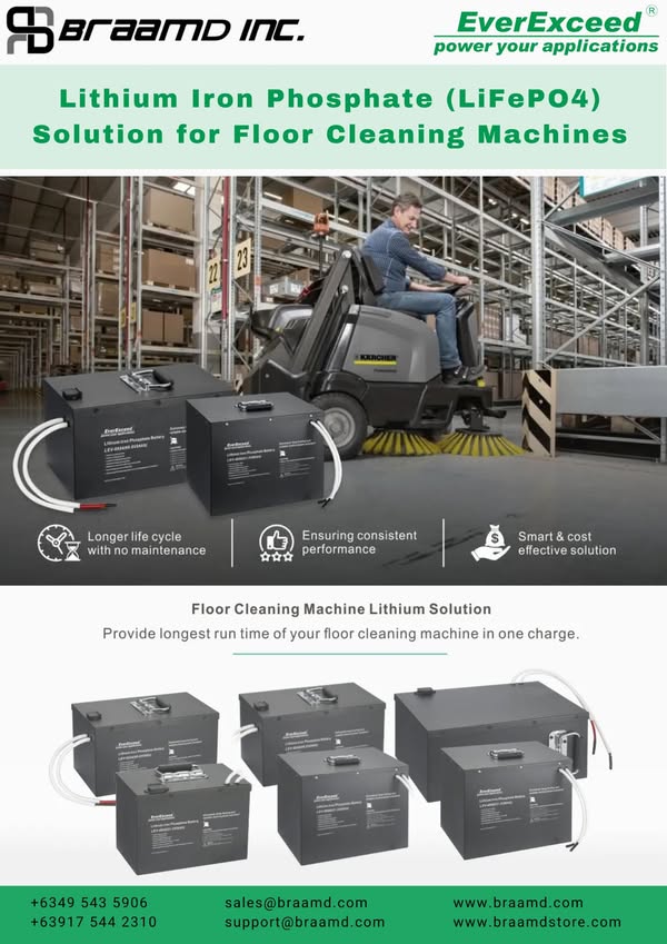 EVEREXCEED Lithium Iron Phosphate (LiFePO4) Solution for Floor Cleaning Machines