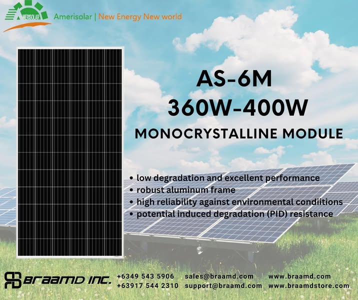 AMERISOLAR AS-6M 360W~400W MONOCRYSTALLINE MODULE