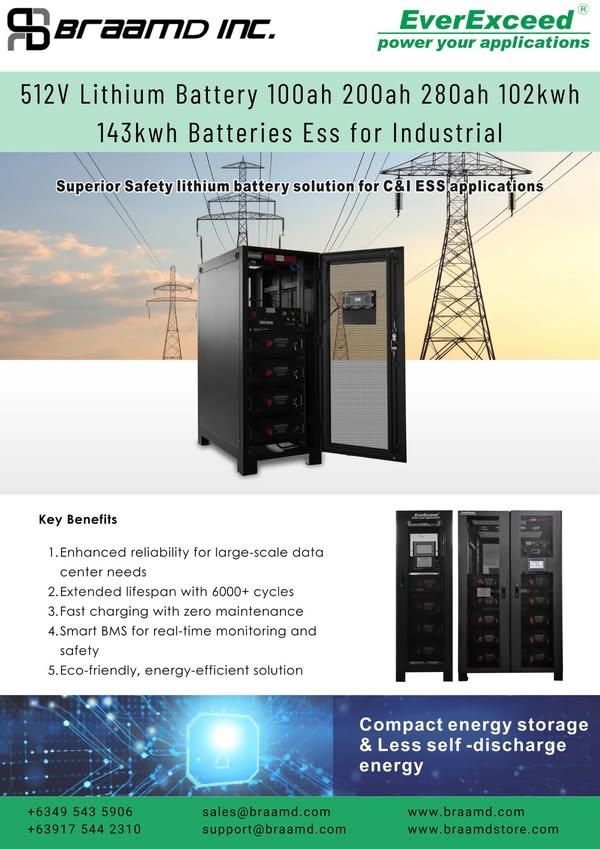 EverExceed 512V Lithium Battery (100Ah, 200Ah, 280Ah | 102kWh, 143kWh) - Industrial ESS