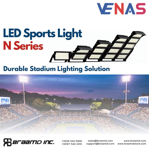 𝗩𝗘𝗡𝗔𝗦 𝗟𝗘𝗗 𝗦𝗽𝗼𝗿𝘁𝘀 𝗟𝗶𝗴𝗵𝘁 𝗡 𝗦𝗲𝗿𝗶𝗲𝘀 Suitable for stadiums, sports venues, paper mills, container yards, ports, airports, high mast roads, industrial zones, parking lots, railways, and public squares. 𝗞𝗲𝘆 𝗙𝗲𝗮𝘁𝘂𝗿𝗲𝘀: • Available in RGB and RGBW options with intelligent control via DALI or DMX512 systems. • Adjustable modular design allows for individual or collective angle customization to meet diverse lighting requirements. • Modules can be purchased separately for self-assembly, helping reduce shipping costs. • Constructed with cold-forged aluminum housing and a durable polyester powder coating for excellent heat dissipation and corrosion resistance. • Equipped with high-quality optics and a range of beam angles to ensure optimal lighting performance and visual comfort. For more details or inquires about Venas, you can email us at support@braamd.com or sales@braamd.com.