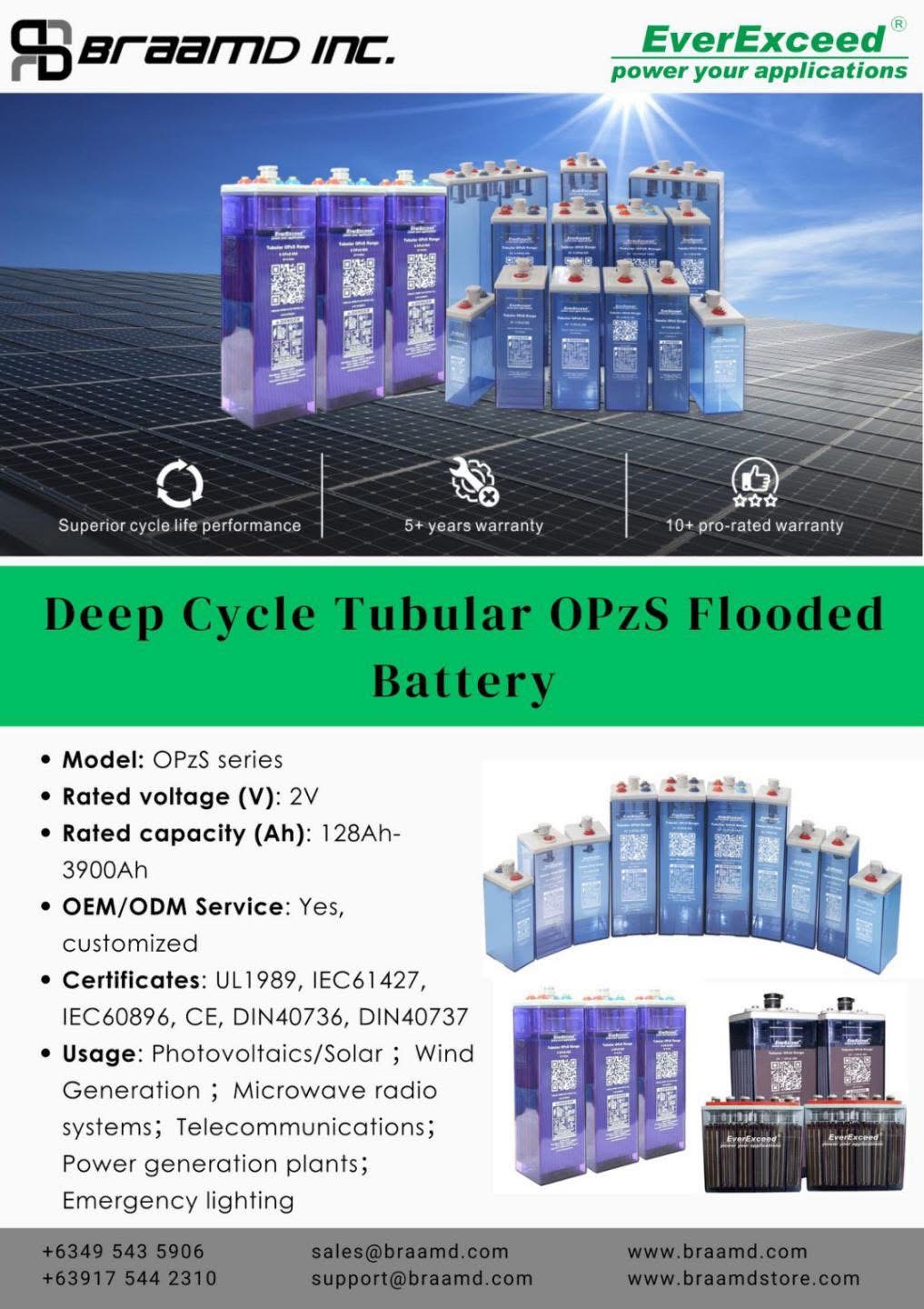 EverExceed Deep Cycle Tubular OPzS Flooded Battery