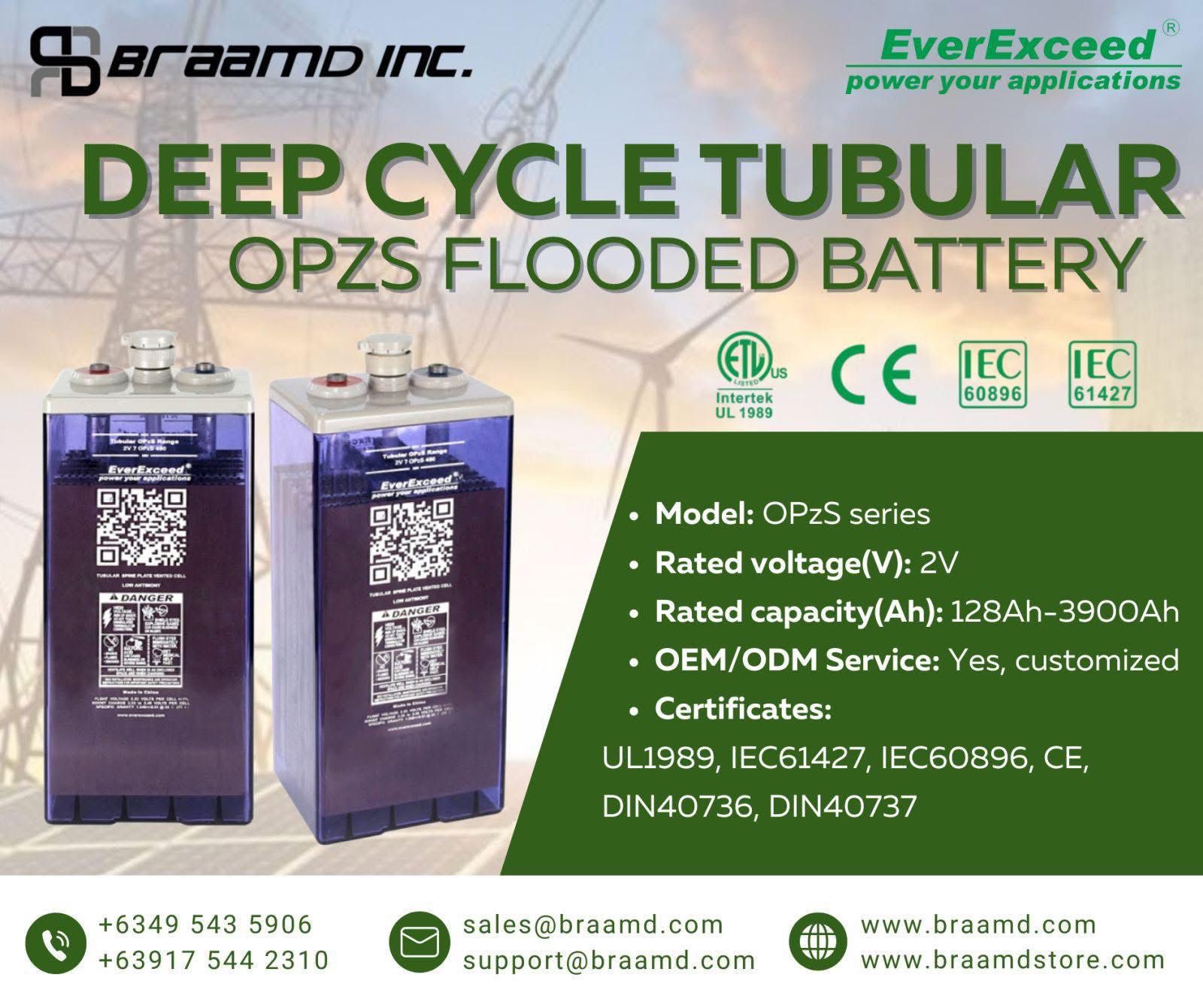 EverExceed Deep Cycle Tubular OPzS Flooded Batteries