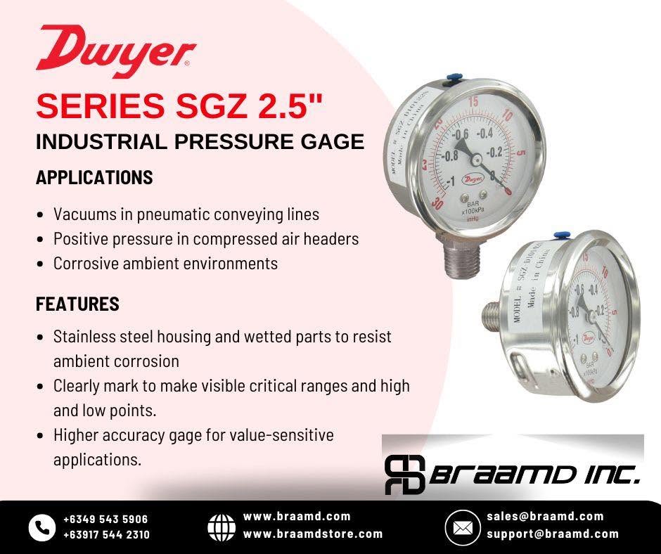 DWYER SERIES SGZ 2.5 INDUSTRIAL PRESSURE GAUGE