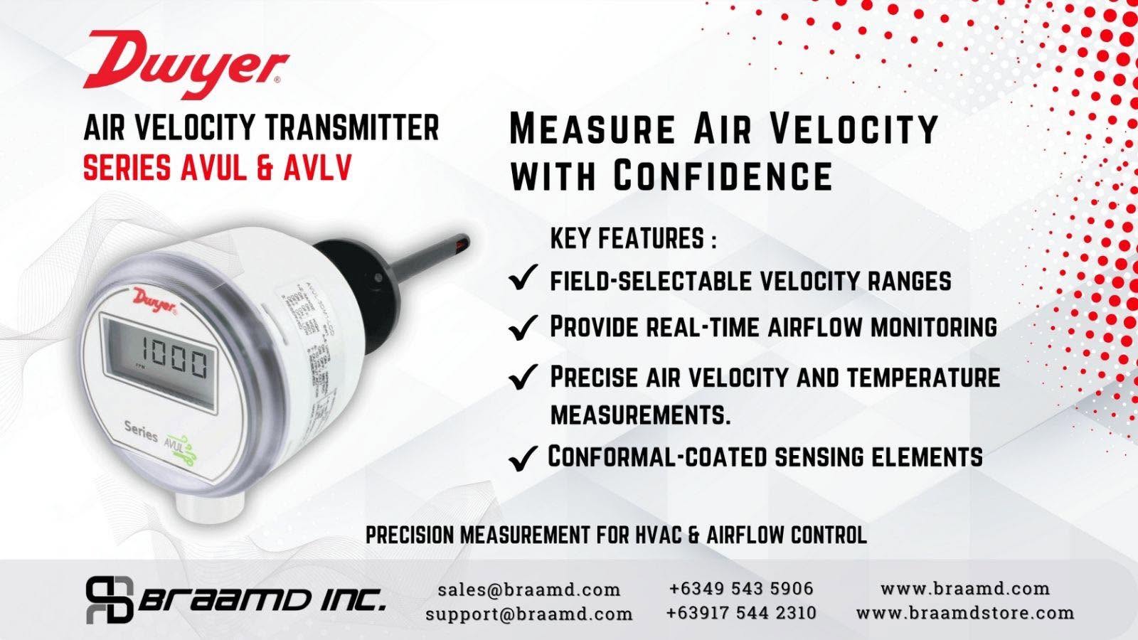 Dwyer Series AVUL and AVLV Air Velocity Transmitters